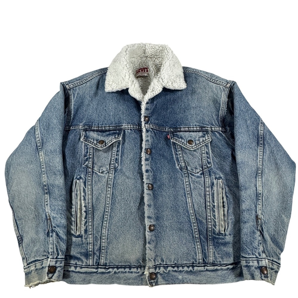 Vintage 80's Levi's 70609-0218 Sherpa Lined Denim Trucker Jacket Men's M